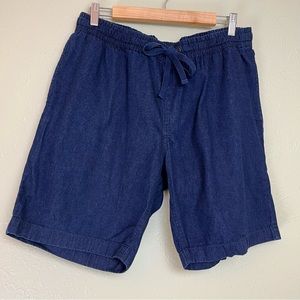 J CREW Stadium Shorts Blue Denim Tie Front Size Large